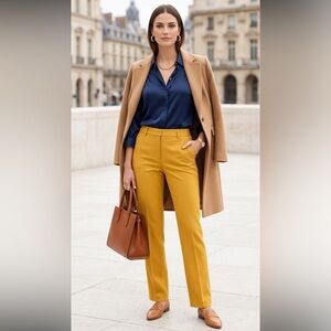 Anne Klein Mustard Yellow High-Rise Straight Leg Dress Pants